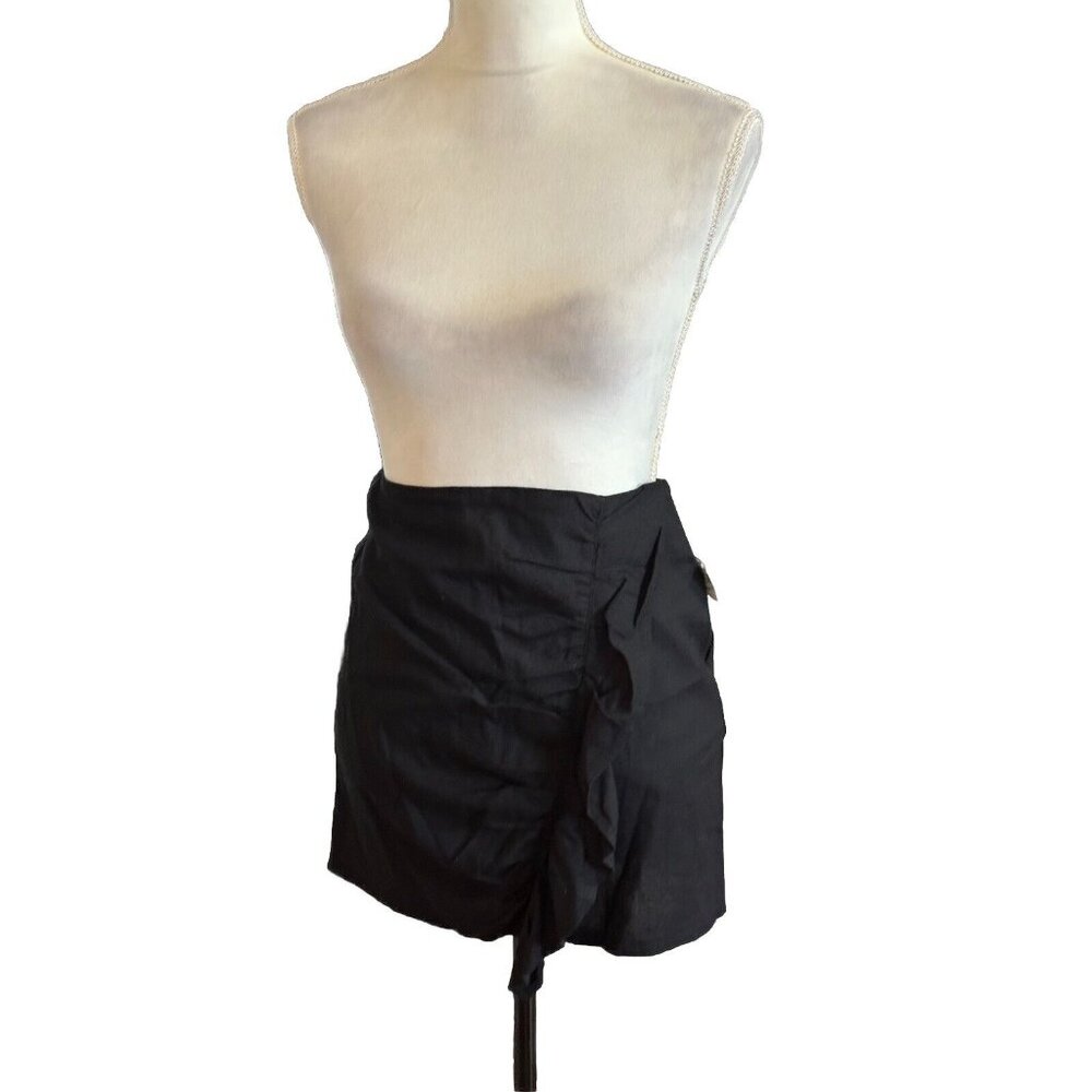 Etophe Studios Linen Cotton Blend Ruffle Mini Skirt Lined Black Size M NWT